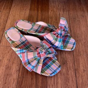 J. Crew Abbie Bow Sandals in Ribbon Plaid